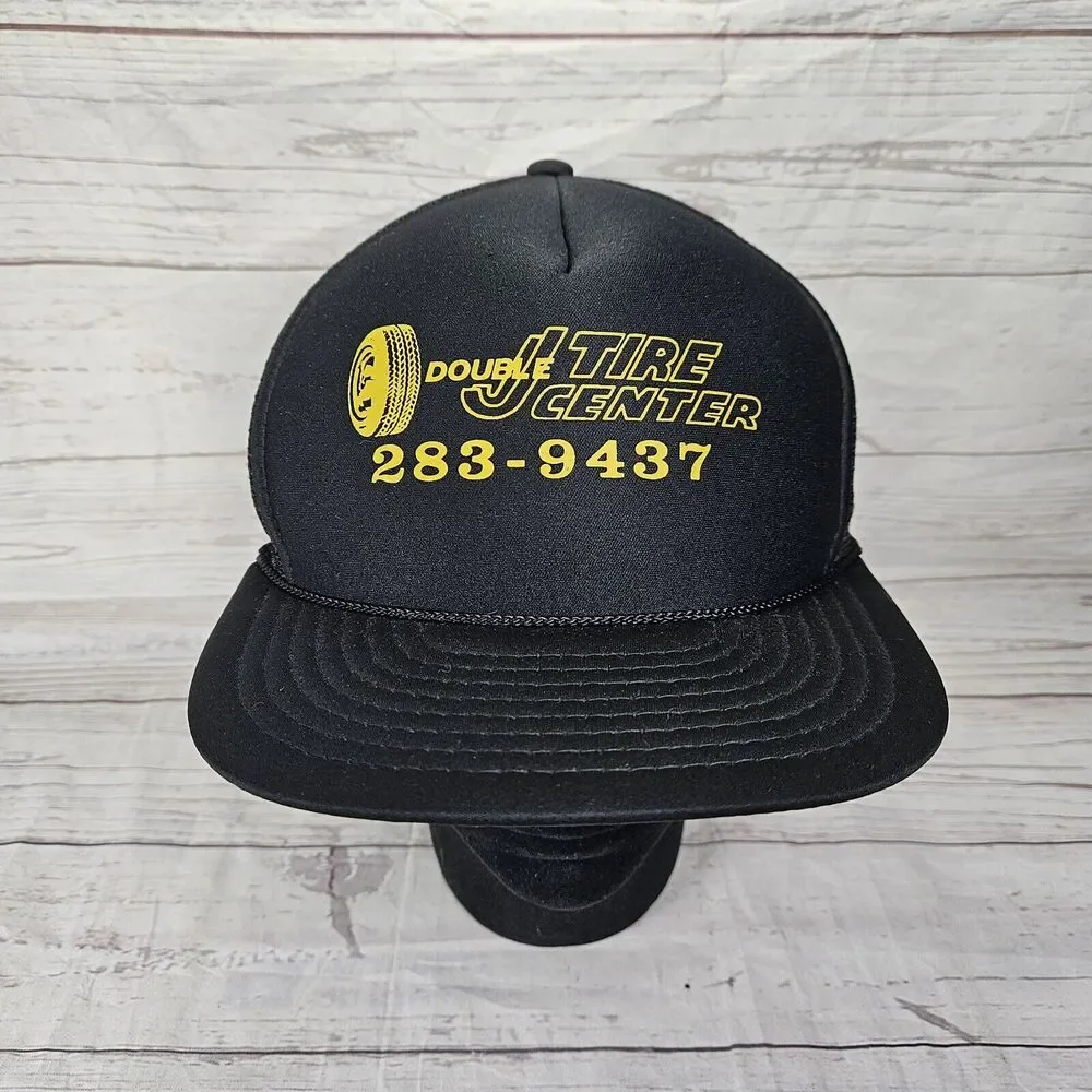 Vintage Nissin Cap Black Mesh Rope Snapback Hat Double J Tire Center
